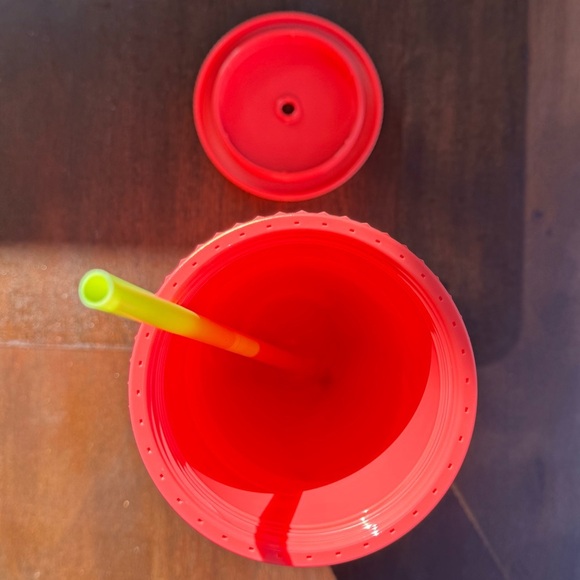 Starbucks studded coral w/neon green straw 24oz Tumbler - Picture 3 of 5